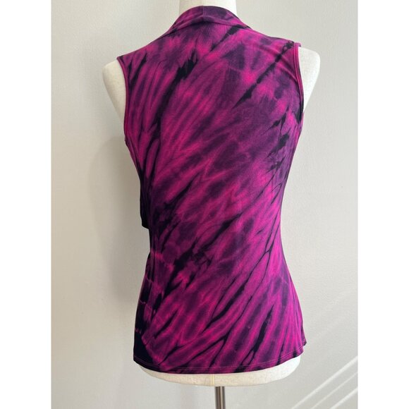 Y2K Artine Cowl Neck Tie Dye Sleeveless Blouse Womens M Pink Black Fitted Stretc - Picture 3 of 7